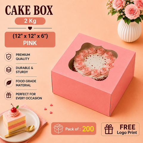 Cake Box 2 Kg (12"x12"x6") Pink ( Window)