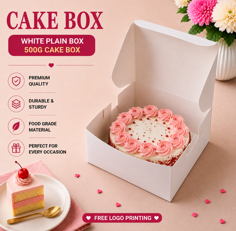 8x8x5  WHITE  PLAIN BOX | 500G CAKE BOX