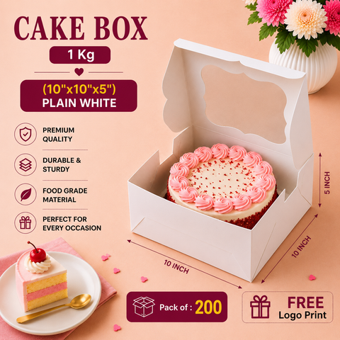 Cake Box 1 Kg (10"x10"x5") Plain White