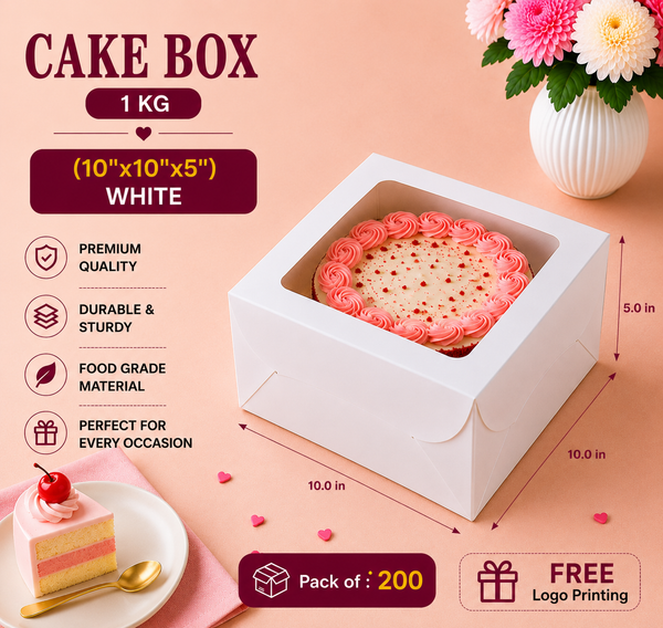 Cake Box - 1Kg - 10"x10"x5" - White Window