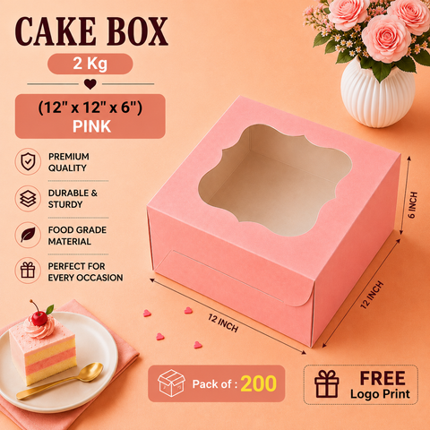 Cake Box 2 Kg (12"x12"x6") Pink ( Window)