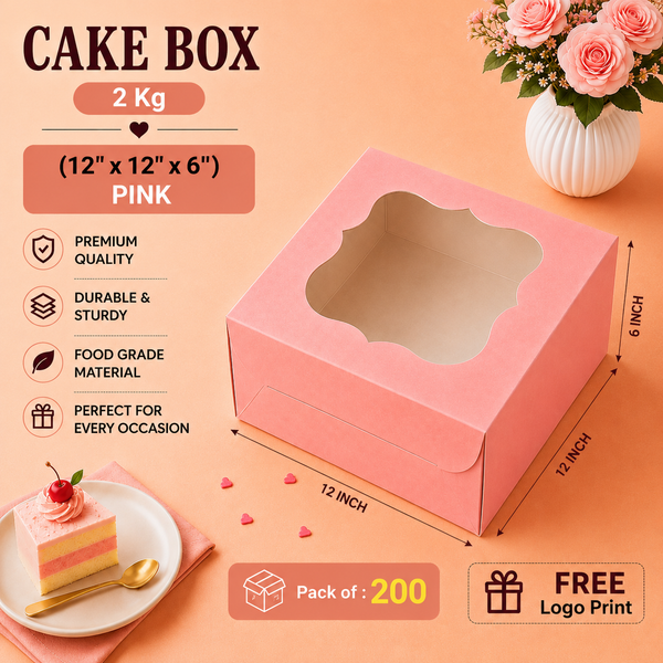 Cake Box - 2Kg - 12"x12"x6" - Pink Box