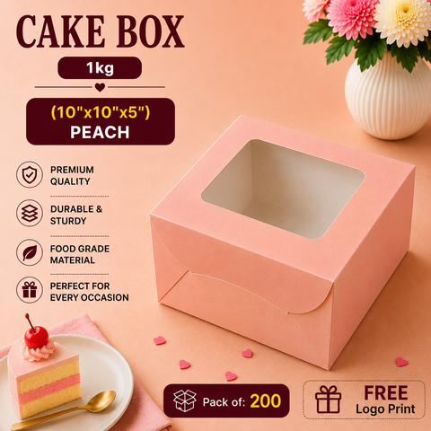 Cake Box 1 Kg (10"x10"x5") Peach - Window