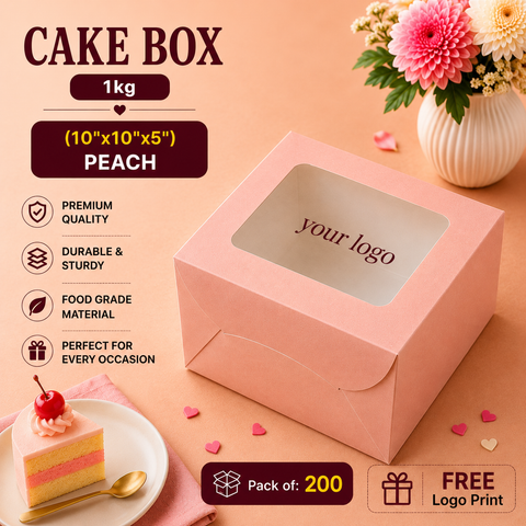 Cake Box 1 Kg (10"x10"x5") Peach - Window