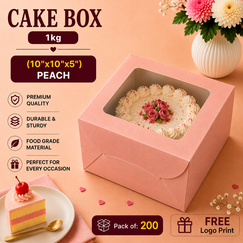 Cake Box 1 Kg (10"x10"x5") Peach - Window