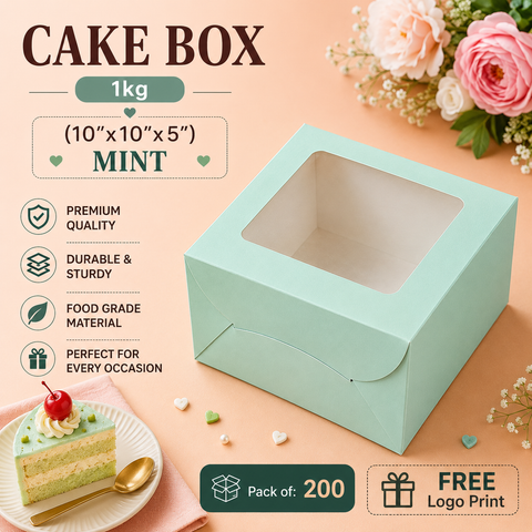 Cake Box 1 Kg (10"x10"x5") Mint - Window