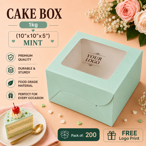 Cake Box 1 Kg (10"x10"x5") Mint - Window