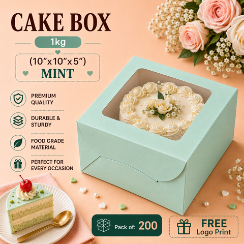 Cake Box 1 Kg (10"x10"x5") Mint - Window