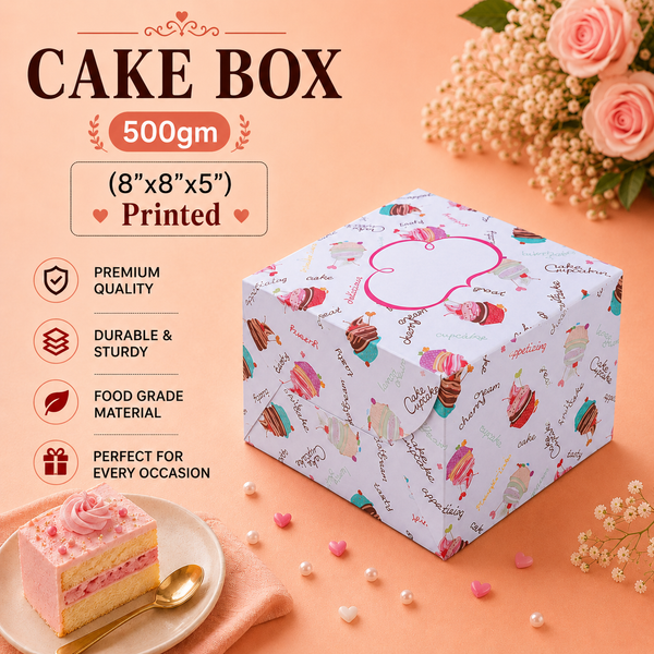Cake Box - 500g - 8"x8"x5" - Printed Box