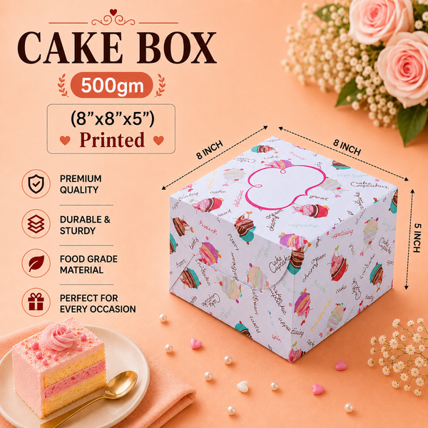 Cake Box - 500g - 8"x8"x5" - Printed Box