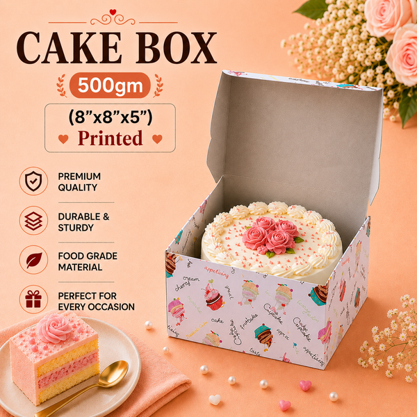 Cake Box - 500g - 8"x8"x5" - Printed Box