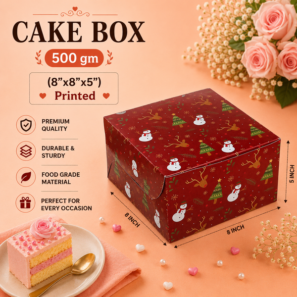 Cake Box - 500g - 8"x8"x5" - Printed Box