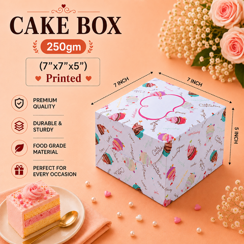 Cake Box - 250g (7"x7"x5") |  printed cake box