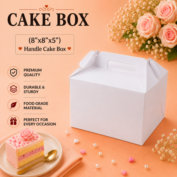 Cake Box - 500g - 8"x8"x5" - Handle Box