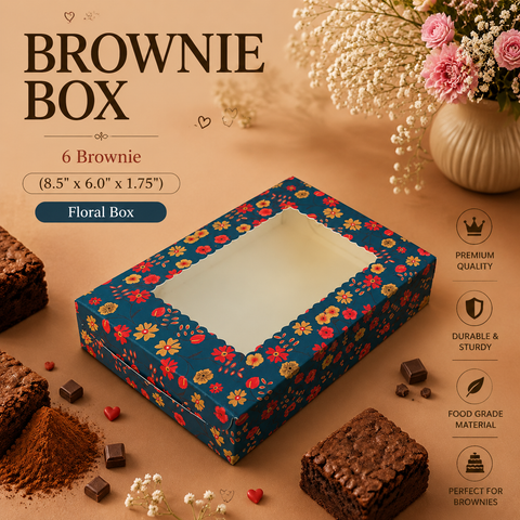 6 Brownie Floral Box | Festive Box (8.5" X 6" X 1.75") | Sanskriti Collection