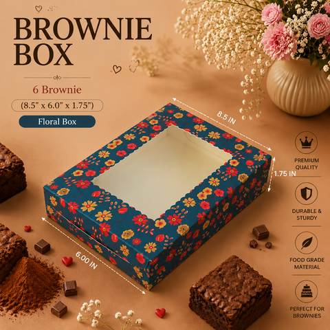 6 Brownie Floral Box | Festive Box (8.5" X 6" X 1.75") | Sanskriti Collection