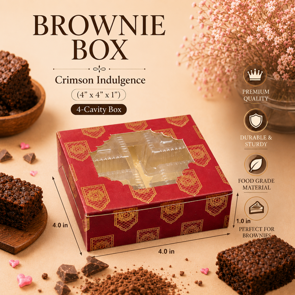 Brownie Box – 4 Cavity – Crimson Indulgence – 4 x 4 x 1 inch – Sanskriti Festive Collection