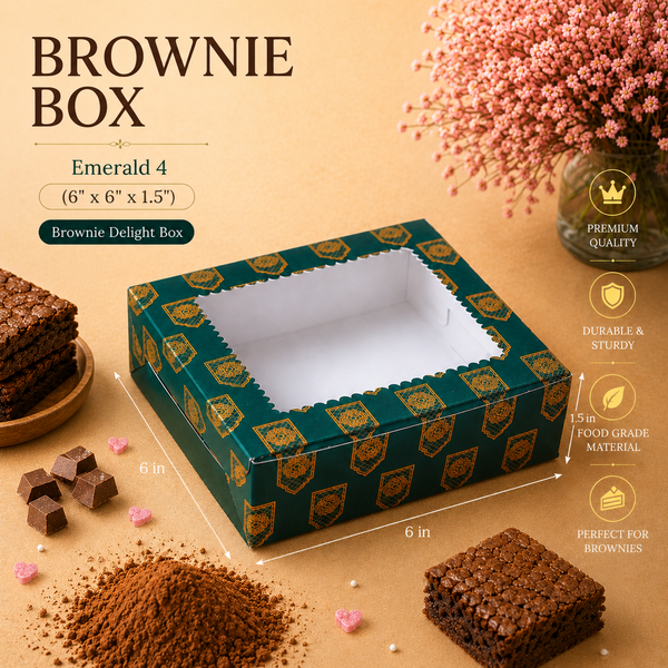 Brownie Box – 4 Piece – Emerald Delight – 6 x 6 x 1.5 inch – Sanskriti Festive Collection