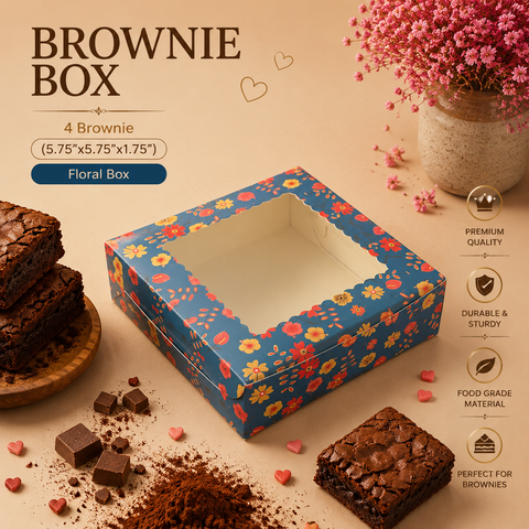 4 Brownie Floral Box | Festive Box (5.75" X 5.75" X 1.75") | Sanskriti Collection