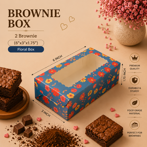 2 Brownie Floral Box | Festive Box (6" X 3" X 1.75") | Sanskriti Collection