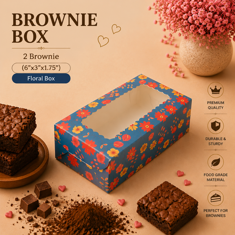 2 Brownie Floral Box | Festive Box (6" X 3" X 1.75") | Sanskriti Collection