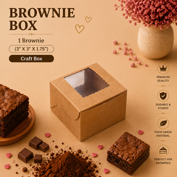 Brownie Box – 1 Piece – Brown Kraft – 3 x 3 x 1.75 inch