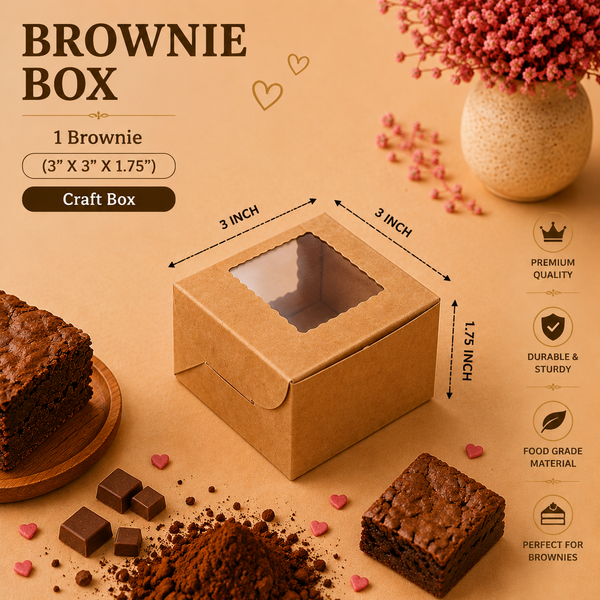 Brownie Box – 1 Piece – Brown Kraft – 3 x 3 x 1.75 inch