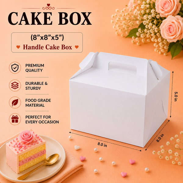 Cake Box - 500g - 8"x8"x5" - Handle Box