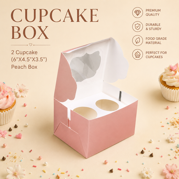 Cupcake Box – 2 Cupcake – Peach – 6 x 4.5 x 3.5 inch