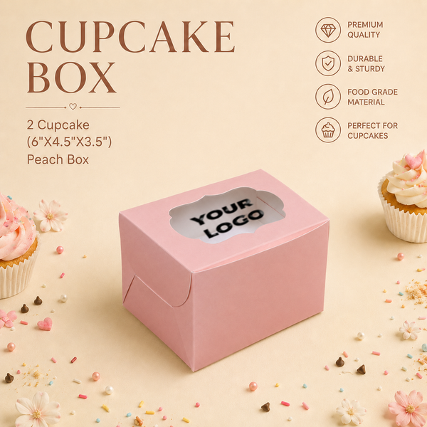 Cupcake Box – 2 Cupcake – Peach – 6 x 4.5 x 3.5 inch