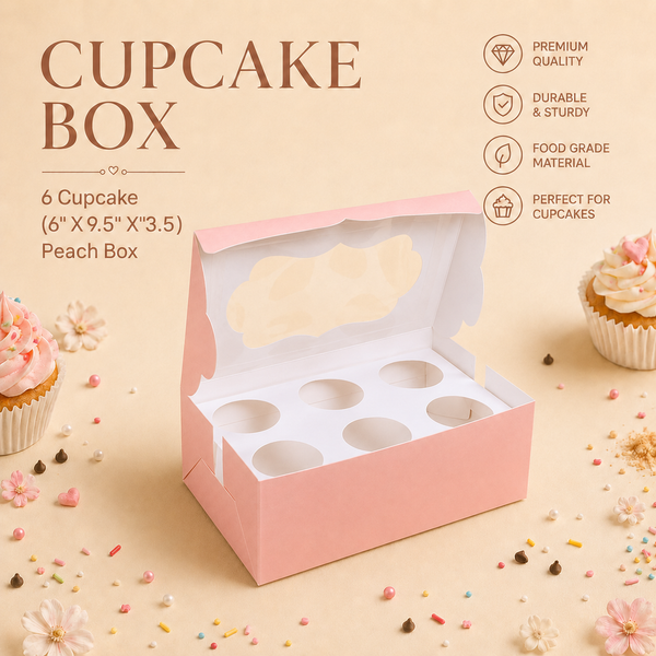 Cupcake Box – 6 Cupcake – Peach – 6 x 9.5 x 3.5 inch