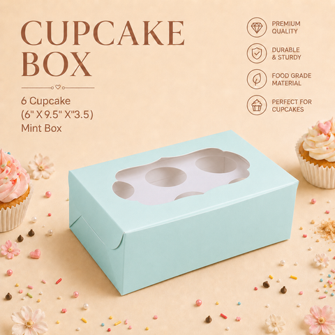 Cupcake Box – 6 Cupcake – Mint – 6 x 9.5 x 3.5 inch