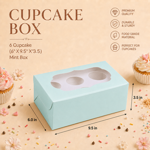 Cupcake Box – 6 Cupcake – Mint – 6 x 9.5 x 3.5 inch