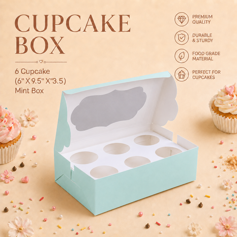 Cupcake Box – 6 Cupcake – Mint – 6 x 9.5 x 3.5 inch