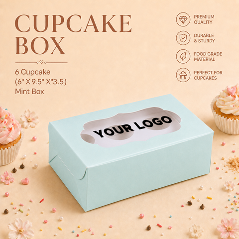 Cupcake Box – 6 Cupcake – Mint – 6 x 9.5 x 3.5 inch