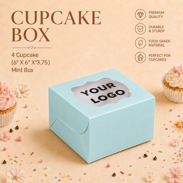 Cupcake Box – 4 Cupcake – Mint – 6 x 6 x 3.75 inch