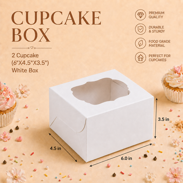 Cupcake Box – 2 Cupcake – White – 6 x 4.5 x 3.5 inch