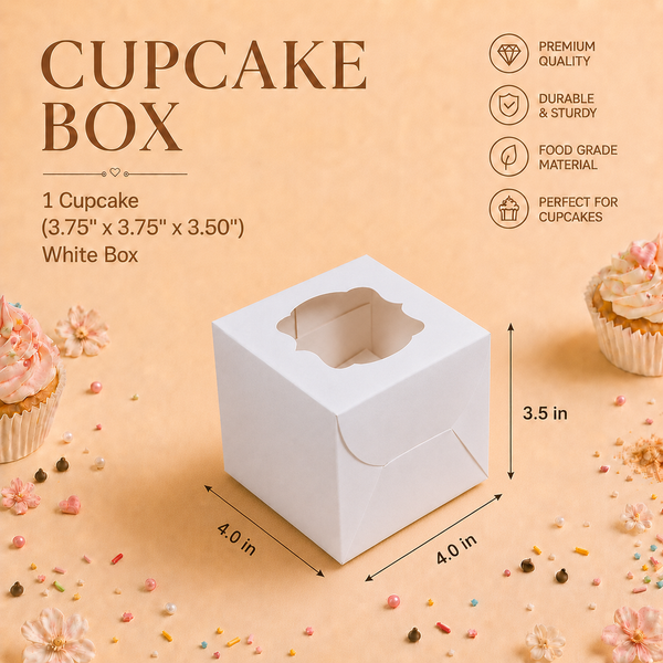 Cupcake Box – 1 Cupcake – White – 3.75 x 3.75 x 3.5 inch