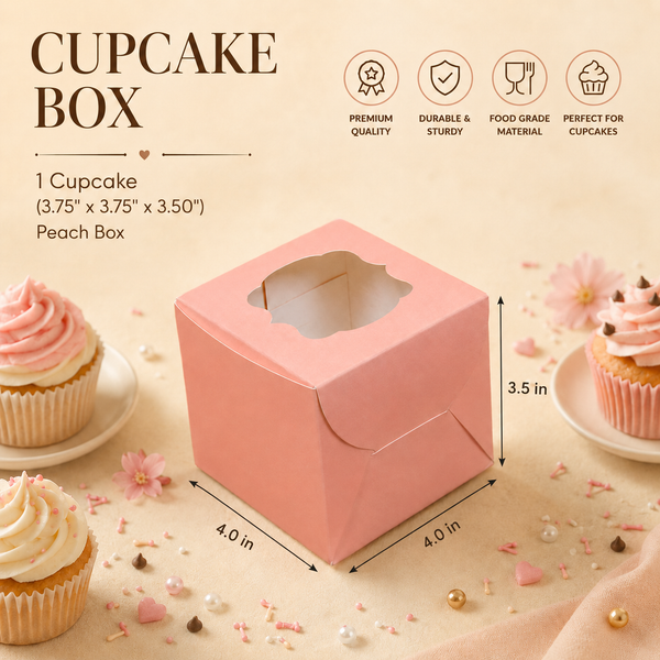 Cupcake Box – 1 Cupcake – Peach – 3.75 x 3.75 x 3.5 inch
