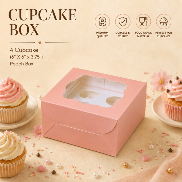 Cupcake Box – 4 Cupcake – Peach – 6 x 6 x 3.75 inch