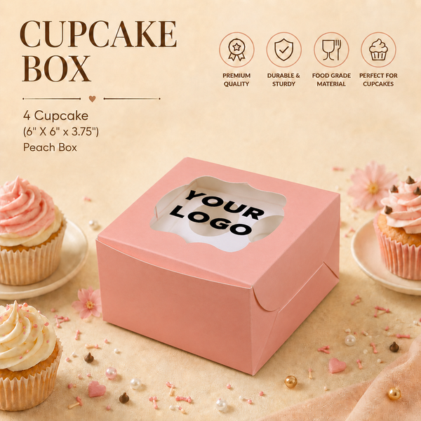 Cupcake Box – 4 Cupcake – Peach – 6 x 6 x 3.75 inch