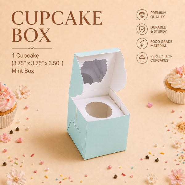 Cupcake Box – 1 Cupcake – Mint – 3.75 x 3.75 x 3.5 inch