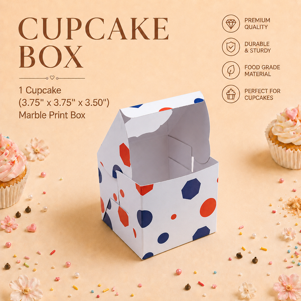 Cupcake Box – 1 Cupcake – Marble Print – 3.75 x 3.75 x 3.5 inch