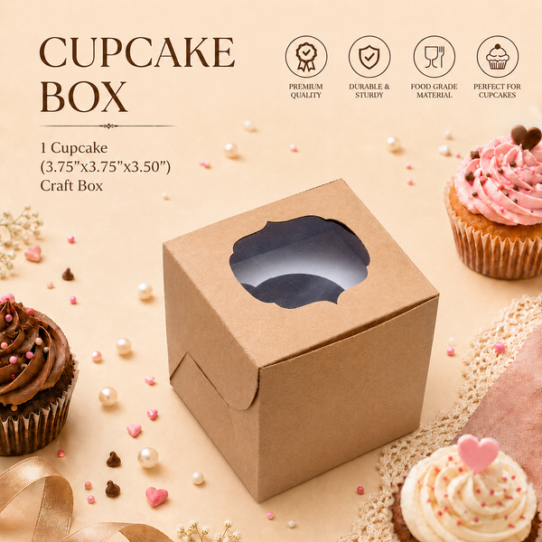 Cupcake Box – 1 Cupcake – Brown Kraft – 3.75 x 3.75 x 3.5 inch
