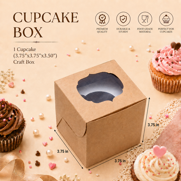 Cupcake Box – 1 Cupcake – Brown Kraft – 3.75 x 3.75 x 3.5 inch