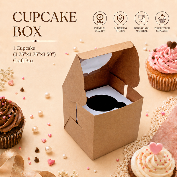 Cupcake Box – 1 Cupcake – Brown Kraft – 3.75 x 3.75 x 3.5 inch