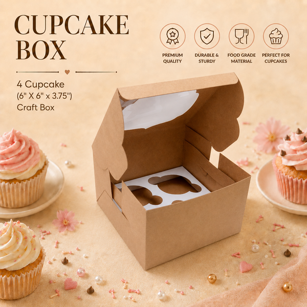 Cupcake Box – 4 Cupcake – Brown Kraft – 6 x 6 x 3.75 inch