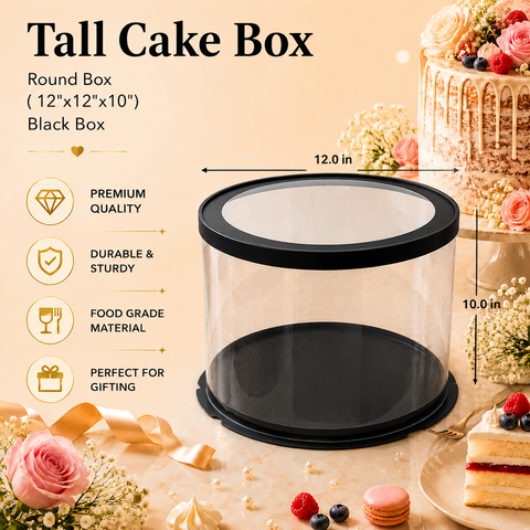 Tall Cake Box Round  - (12"x12"x10") - Black