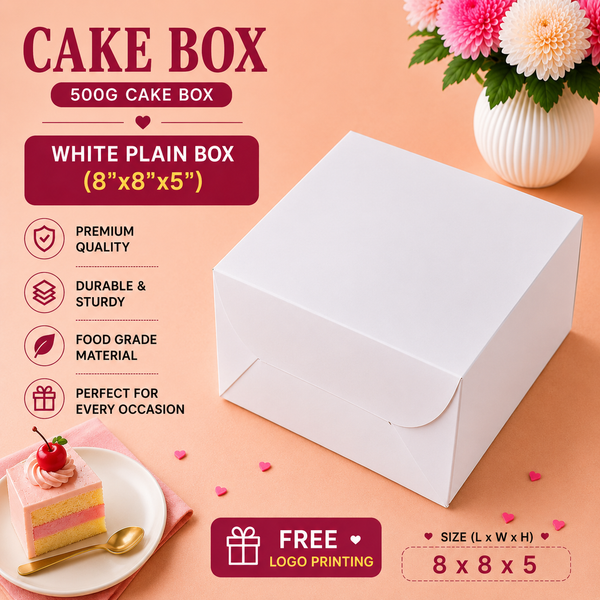 Cake Box - 500g - 8"x8"x5" - Plain White