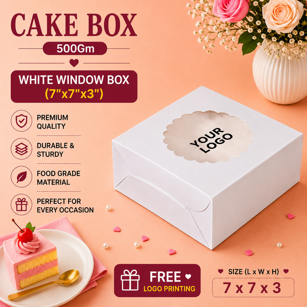 Cake Box - 500g - 7" x 7" x 3" - White Box